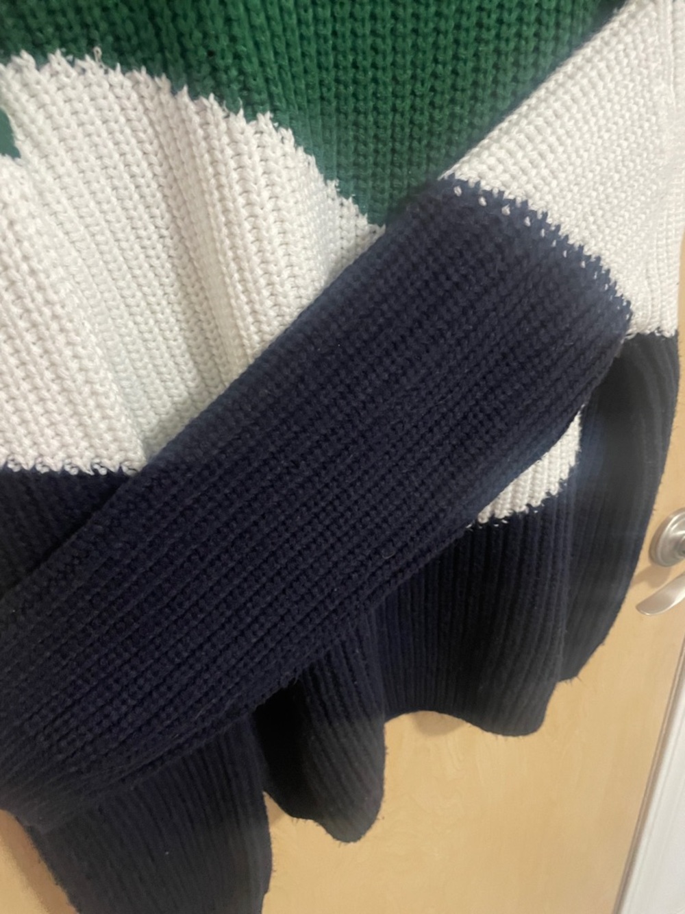 Elodie Chevron Colorblock Crewneck Sweater in Green, White & Navy XL - Picture 7 of 9